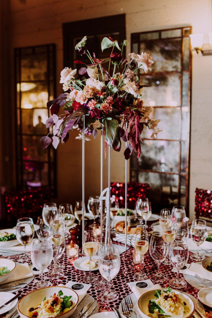 purple wedding floral centerpiece 